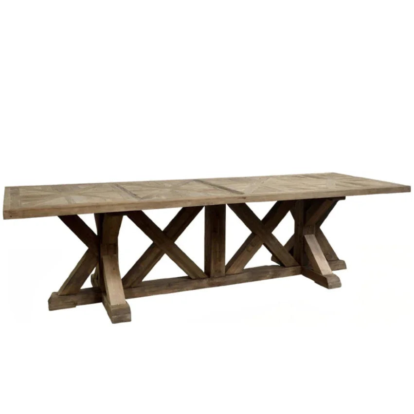 Table de salle à manger à piètement en X en parquet d'orme