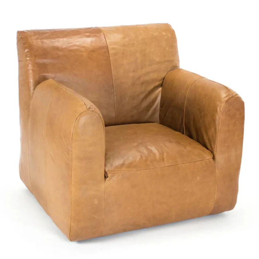 Fauteuil confortable et moderne en cuir camel