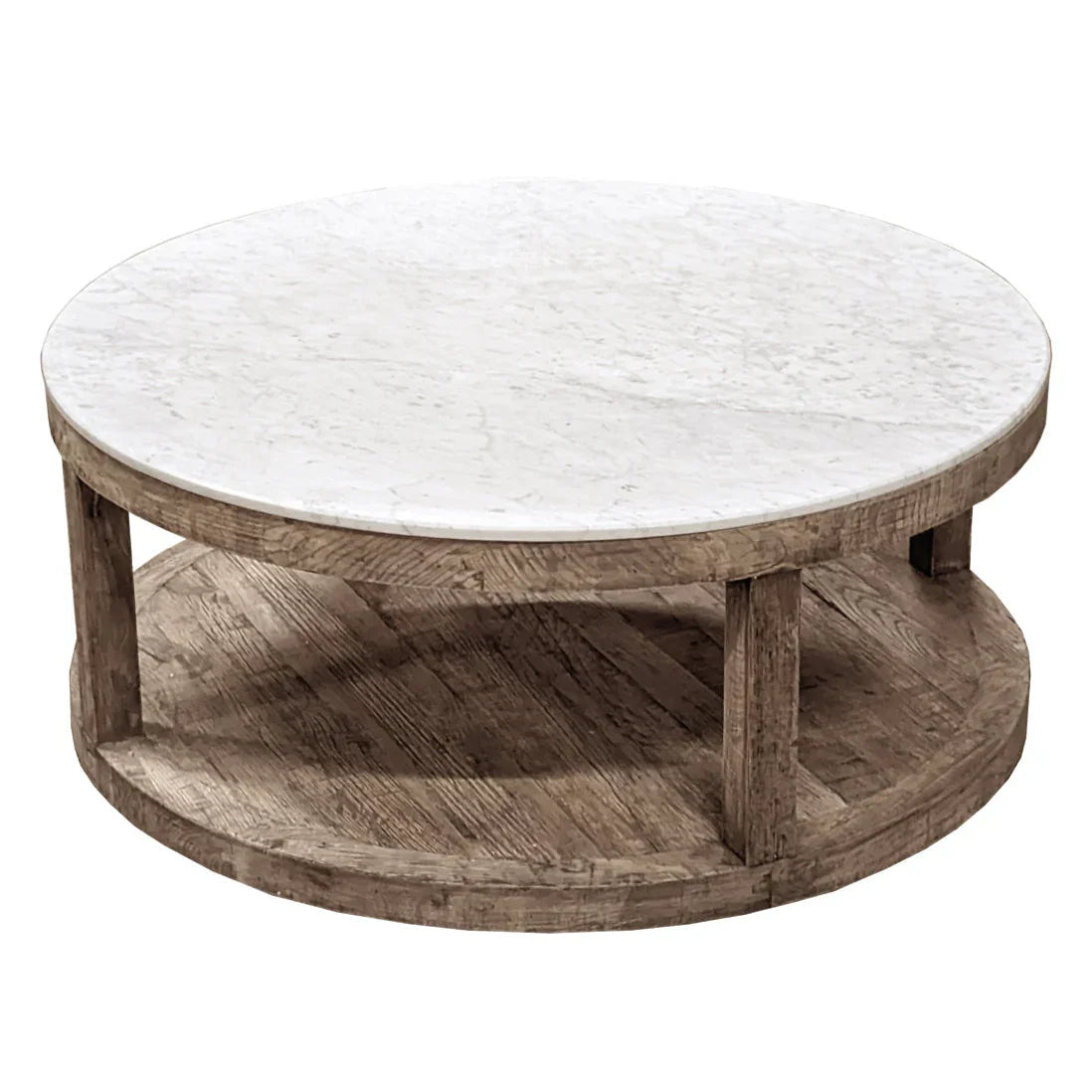 Table basse ronde rustique avec plateau en marbre