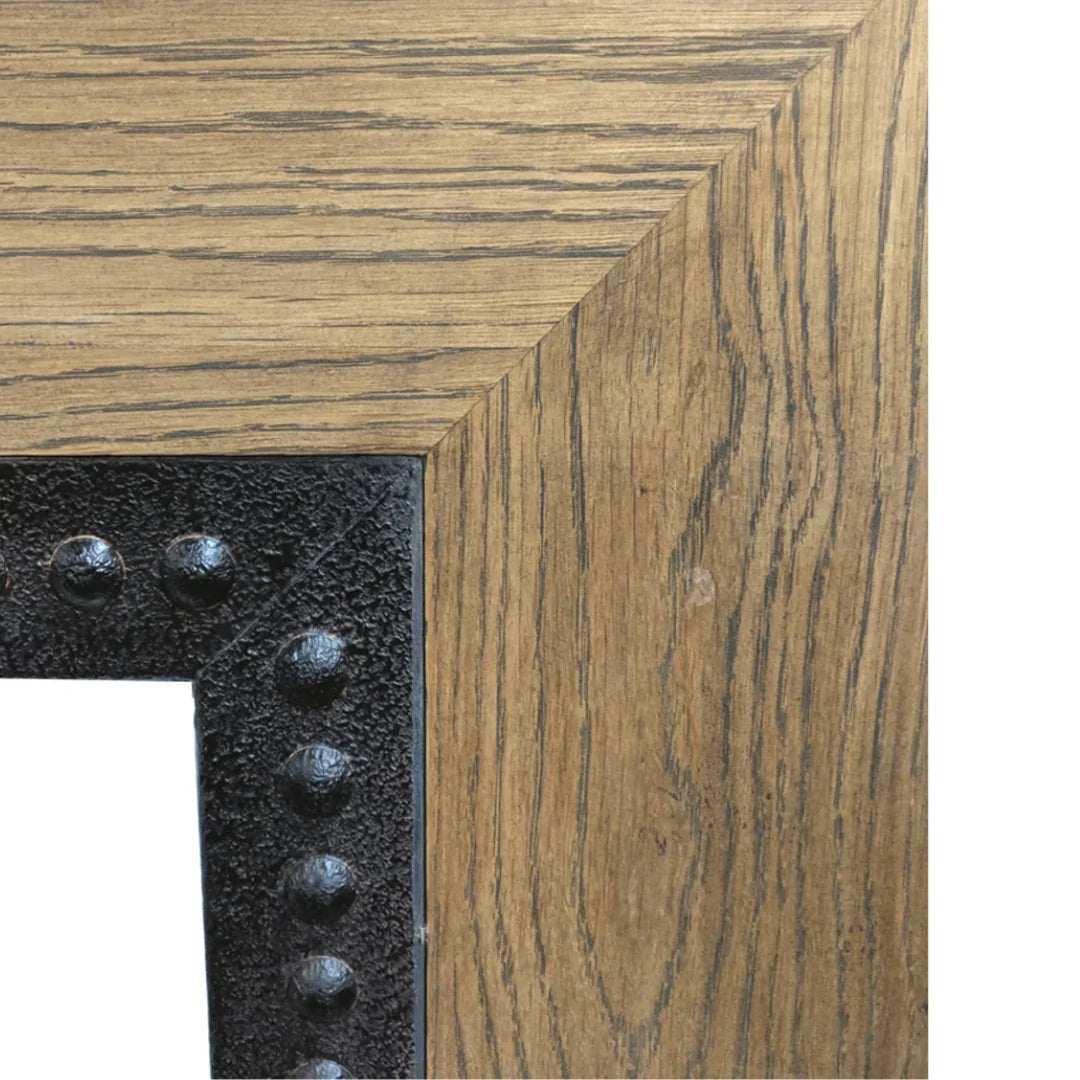 Miroir mural rustique en bois clouté de métal