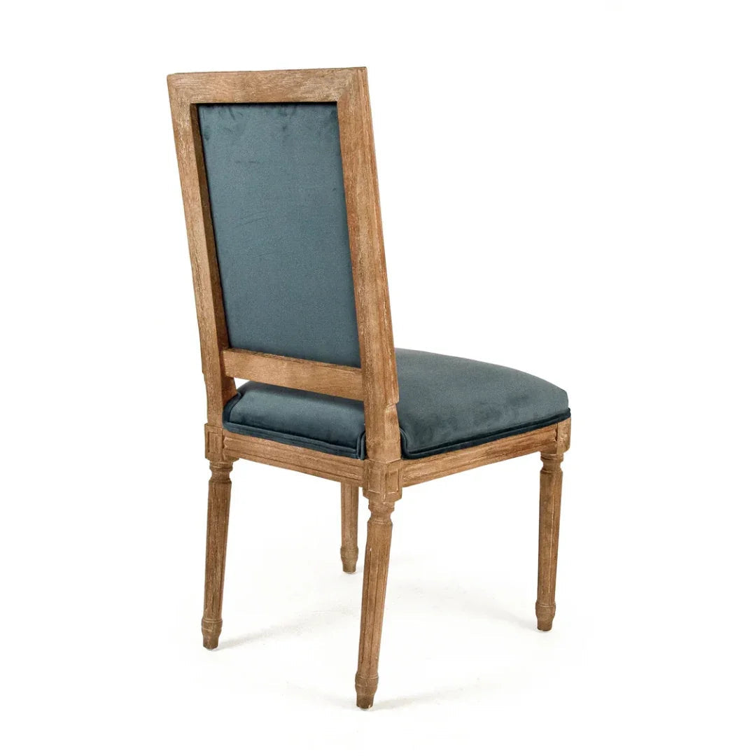 Chaise à dossier carré avec médaillon français turquoise