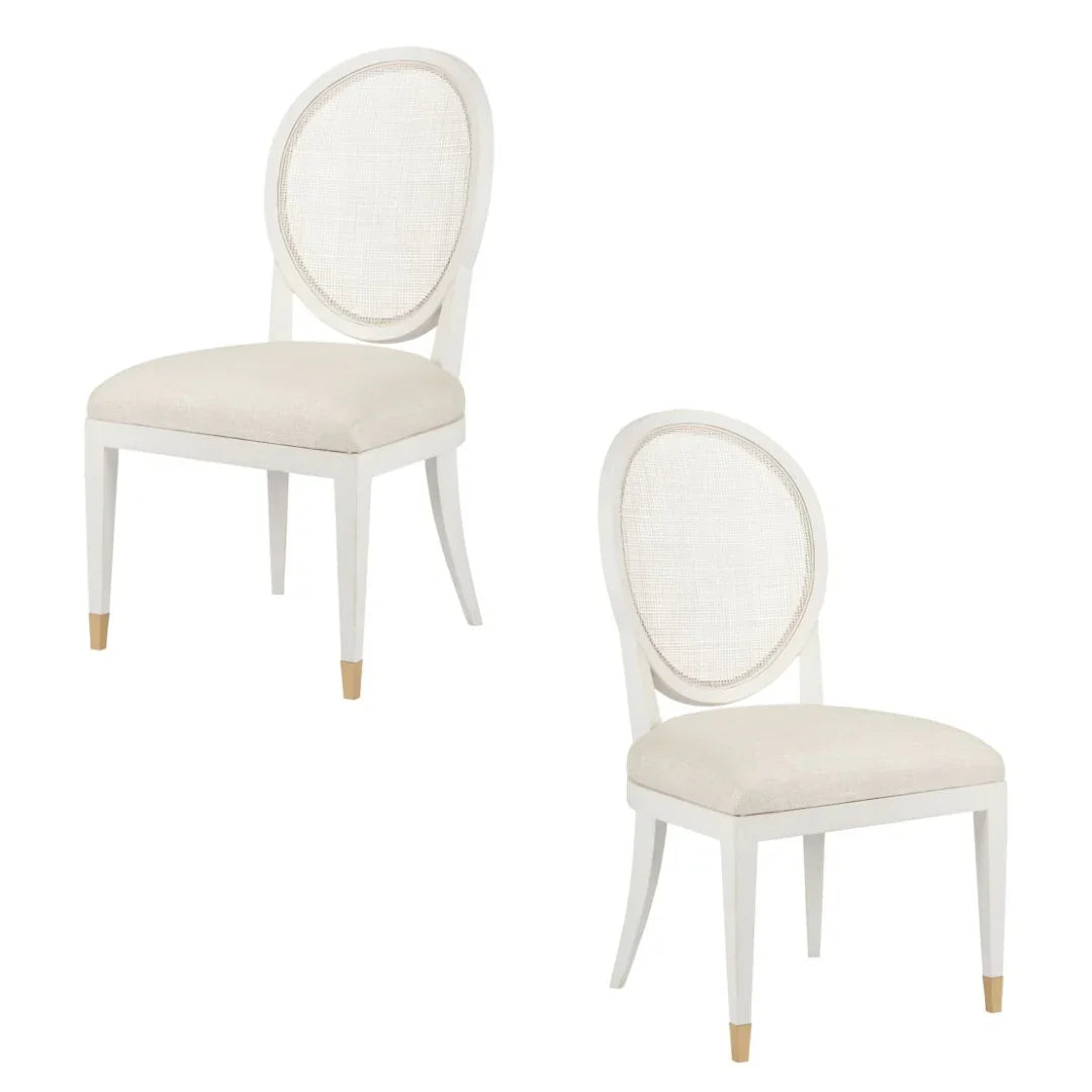 Chaise à dossier en canne blanche à pointe dorée