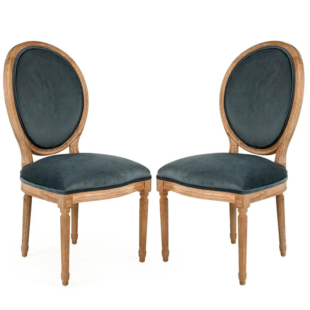 Chaise de salle à manger à médaillon français turquoise