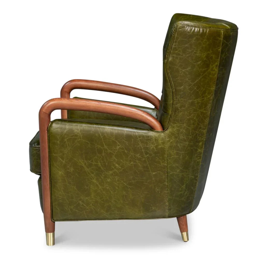 Fauteuil capitonné vert Alistair style Mid-Century