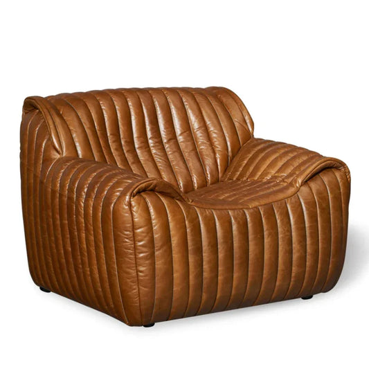 Fauteuil d'appoint en cuir capitonné vertical marron antique