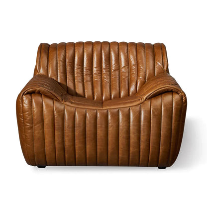 Fauteuil d'appoint en cuir capitonné vertical marron antique