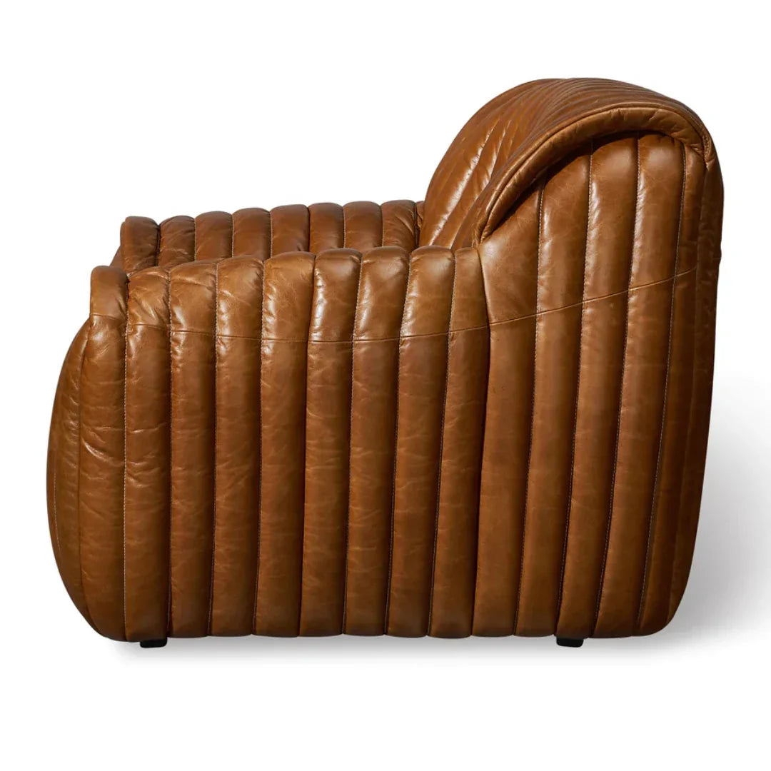 Fauteuil d'appoint en cuir capitonné vertical marron antique