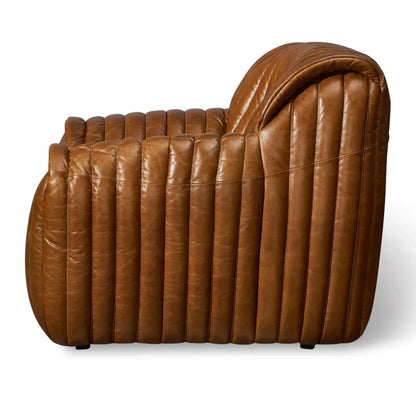 Fauteuil d'appoint en cuir capitonné vertical marron antique