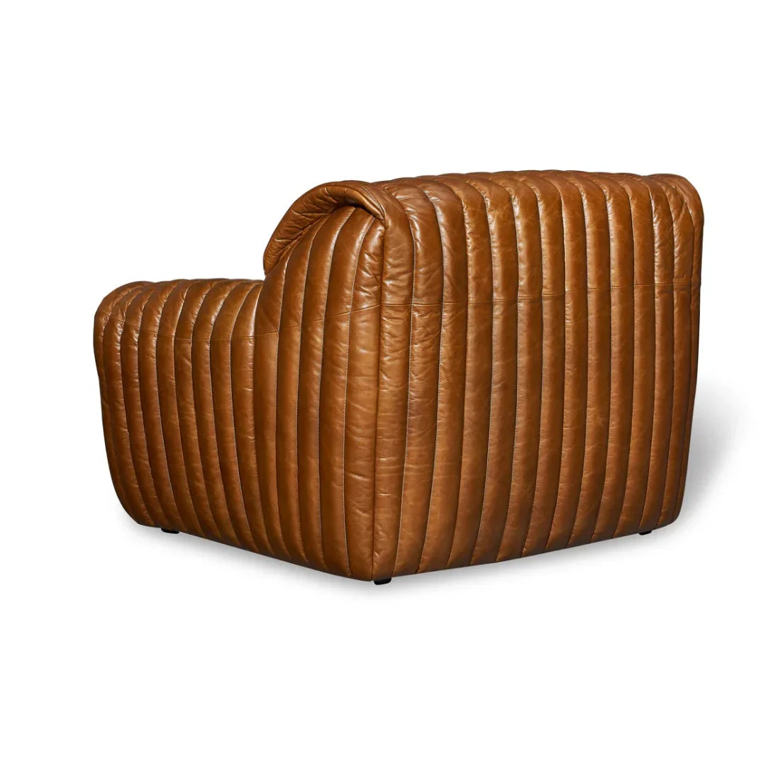 Fauteuil d'appoint en cuir capitonné vertical marron antique