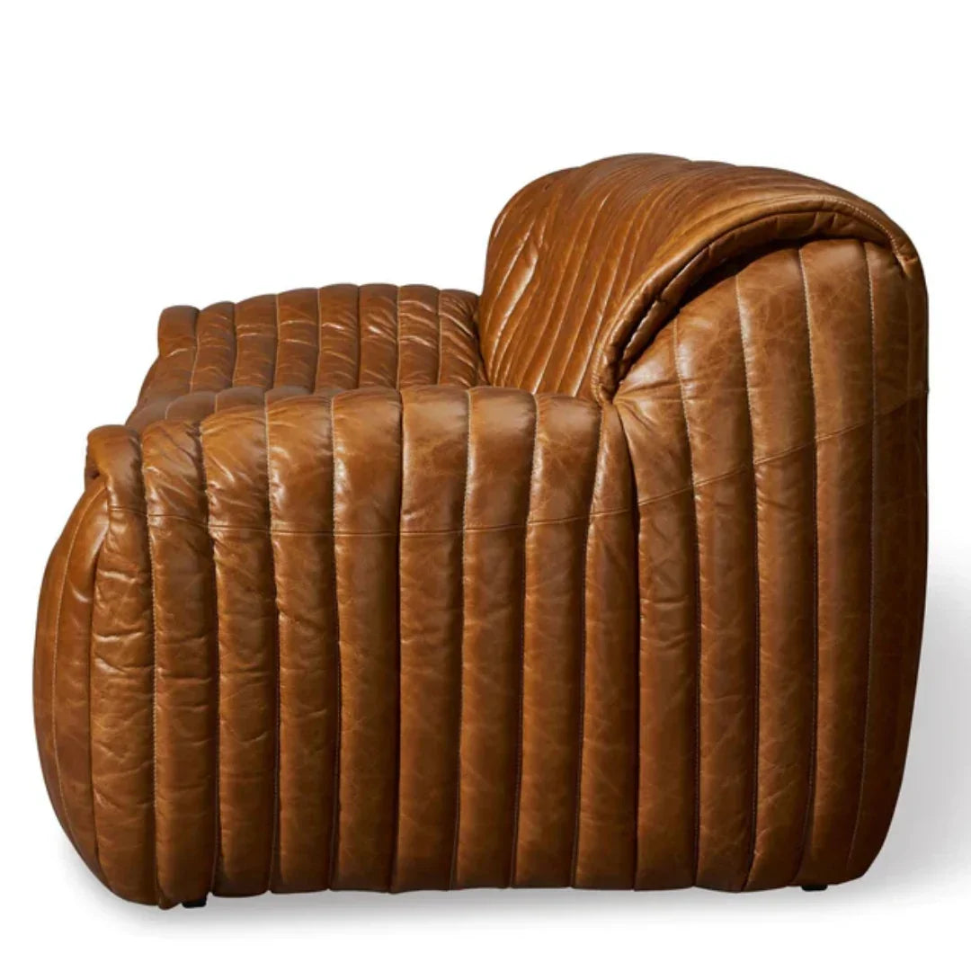 Canapé en cuir capitonné vertical marron antique