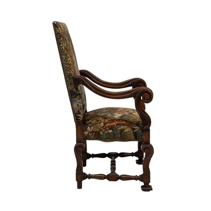 Fauteuil en tapisserie ancienne de style jardin secret, vers 1900