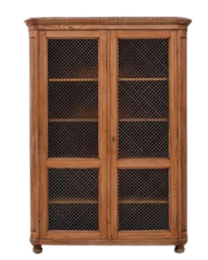 Armoire ancienne française en bois avec treillis métallique, vers 1860