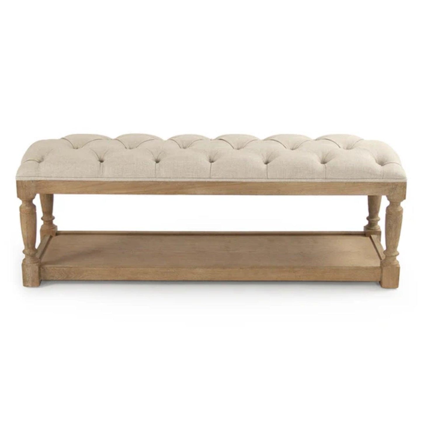 Banc capitonné en lin naturel antique