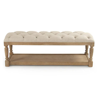 Banc capitonné en lin naturel antique
