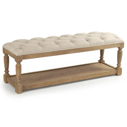 Banc capitonné en lin naturel antique