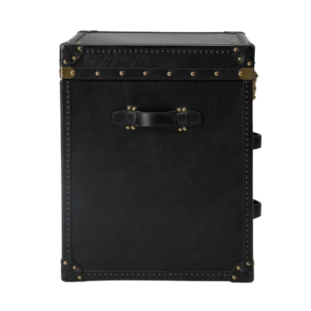 Table d'appoint coffre en métal doré noir vintage