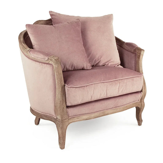 Fauteuil d'appoint français en velours rose poudré