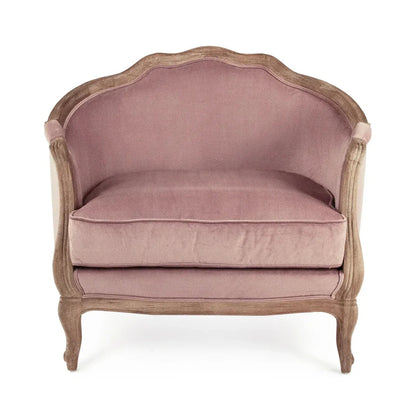 Fauteuil d'appoint français en velours rose poudré