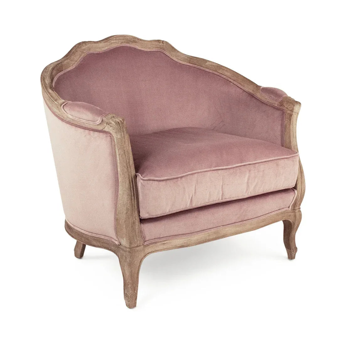 Fauteuil d'appoint français en velours rose poudré
