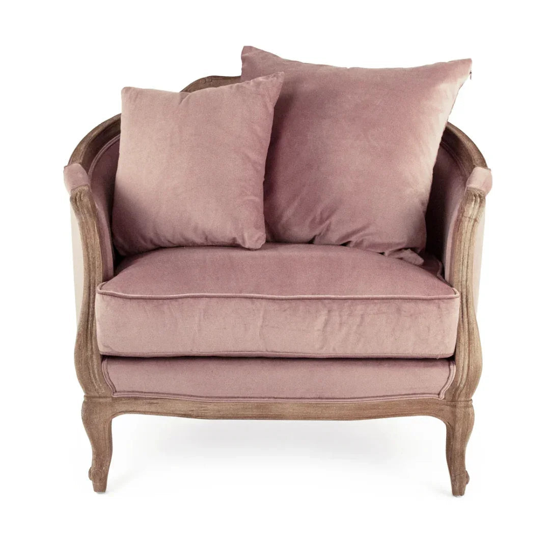Fauteuil d'appoint français en velours rose poudré