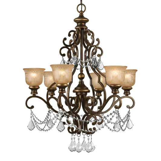 Lustre en bronze, cristal et ambre