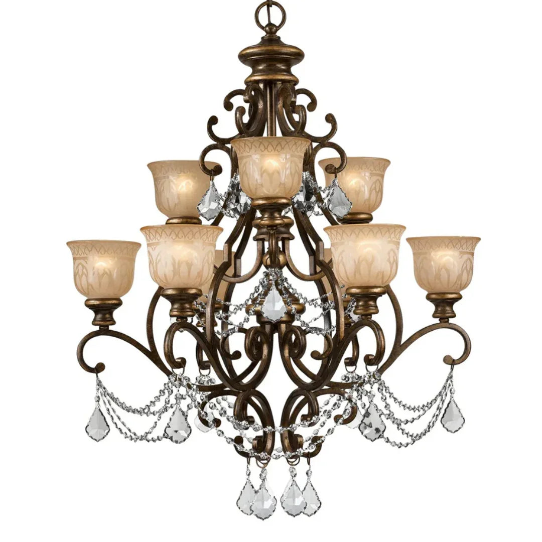 Lustre en bronze, cristal et ambre