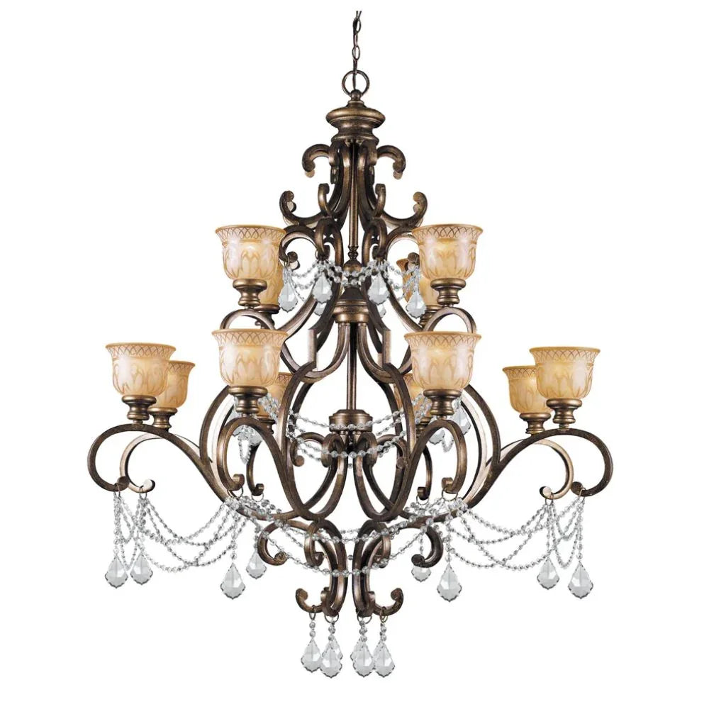 Lustre en bronze, cristal et ambre