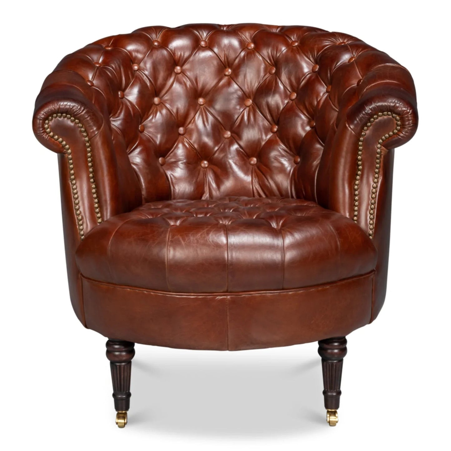 Fauteuil Chesterfield classique marron en cuir tonneau