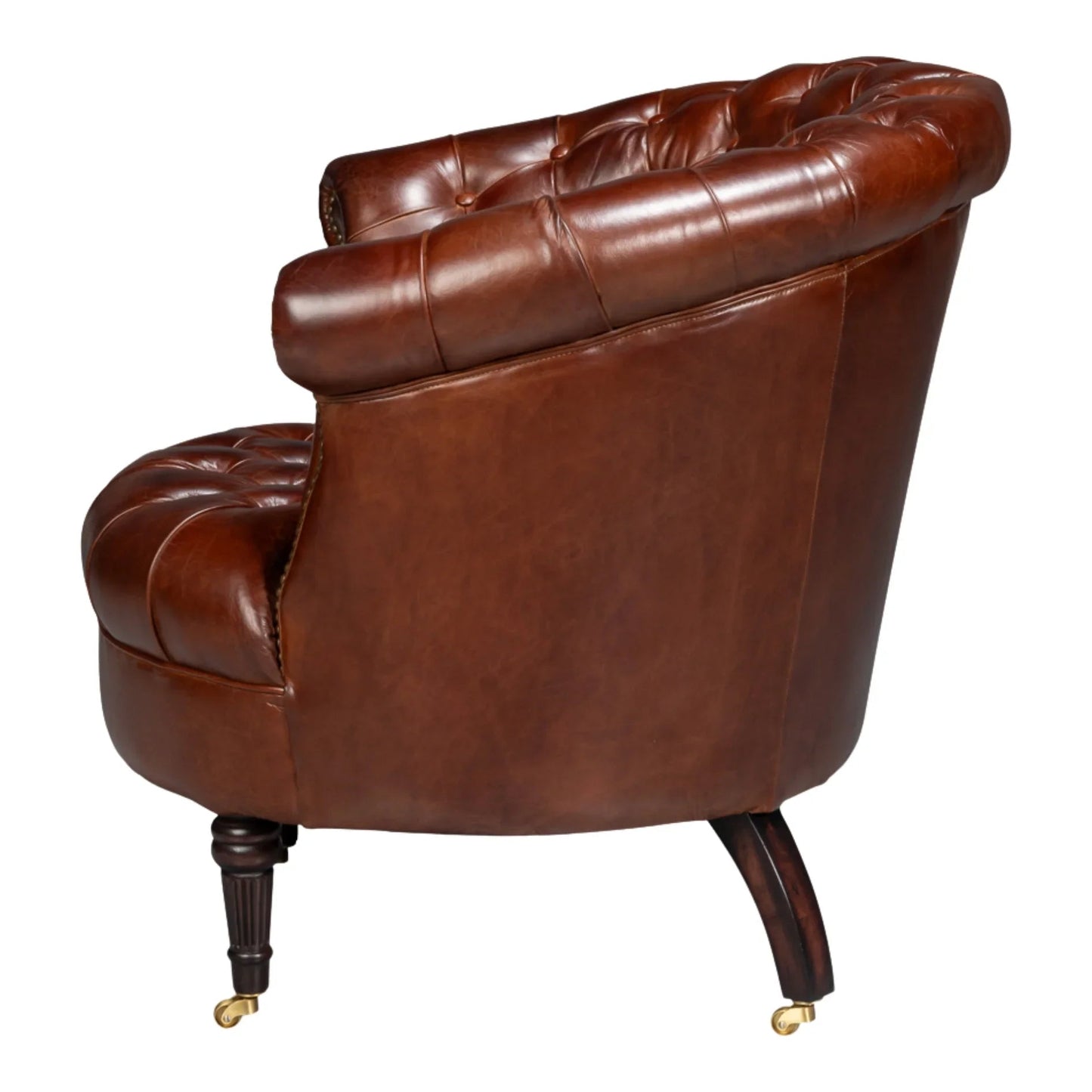 Fauteuil Chesterfield classique marron en cuir tonneau