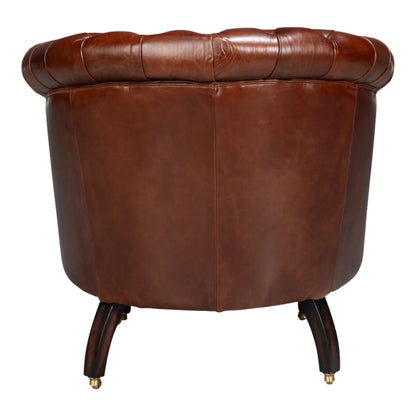 Fauteuil Chesterfield classique marron en cuir tonneau