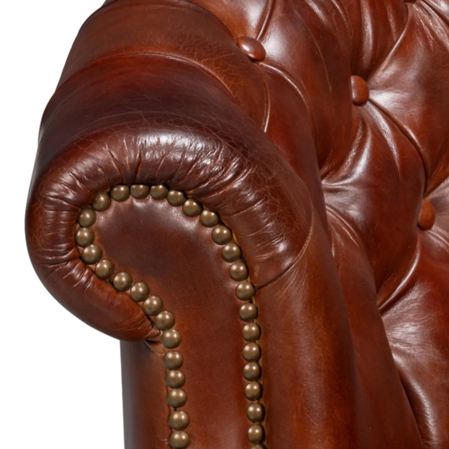 Fauteuil Chesterfield classique marron en cuir tonneau