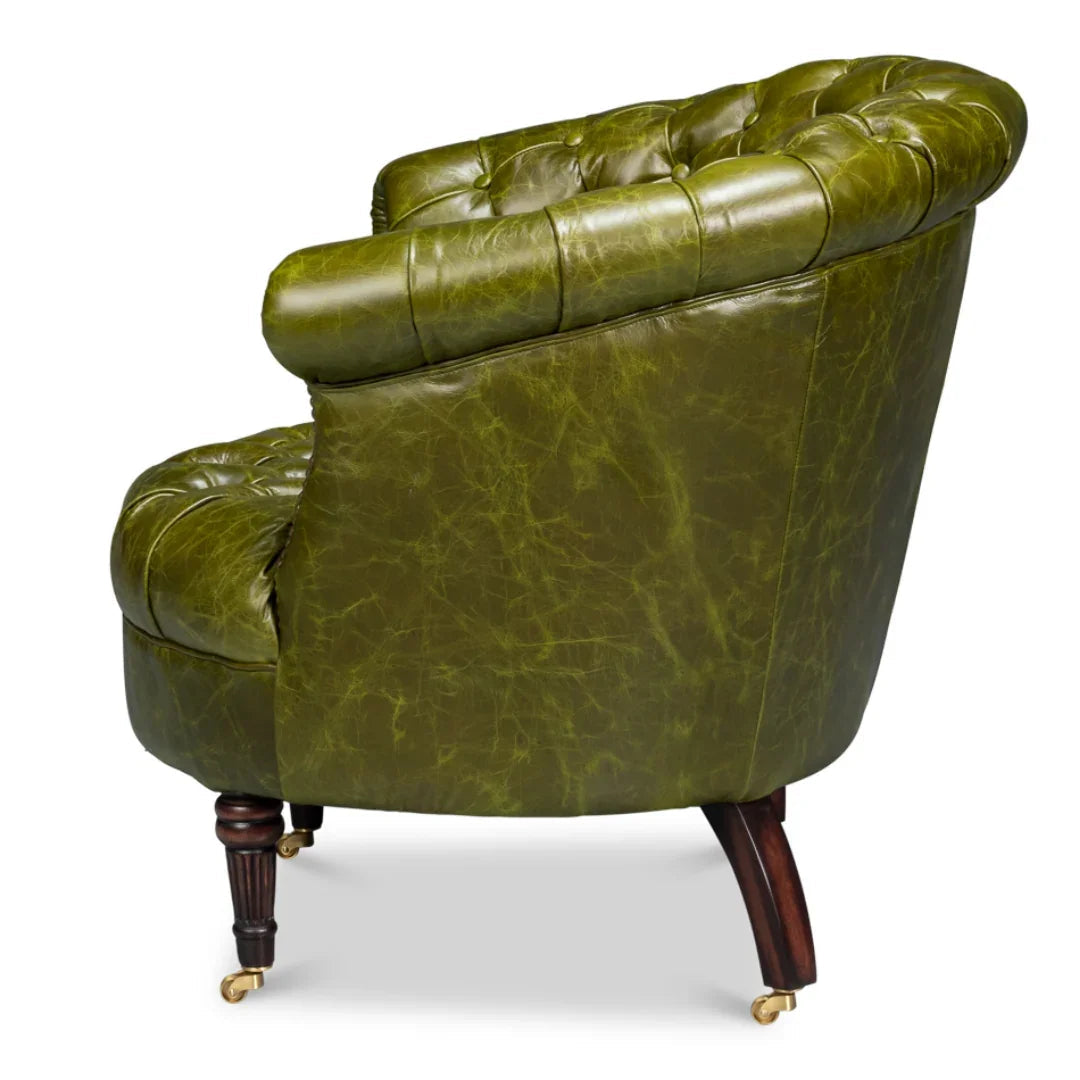 Fauteuil Chesterfield en cuir vert