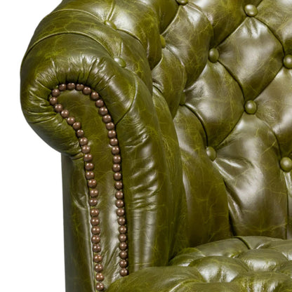 Fauteuil Chesterfield en cuir vert