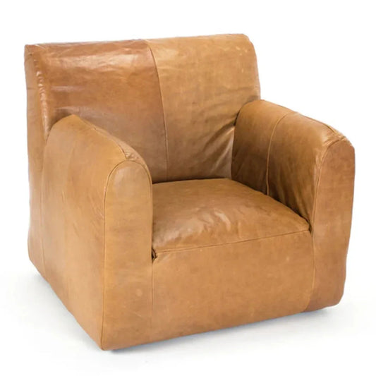 Fauteuil confortable et moderne en cuir camel