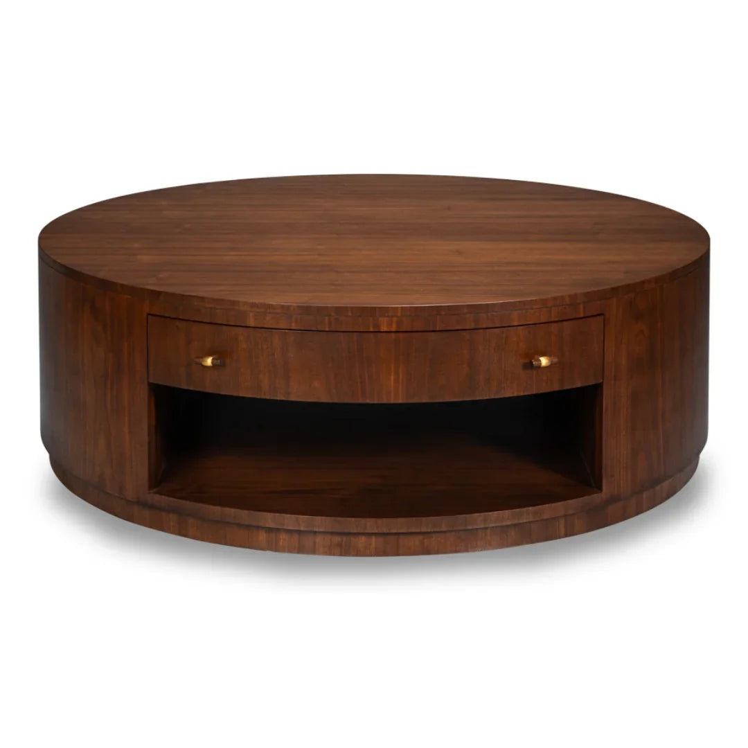 Table basse ronde en noyer foncé