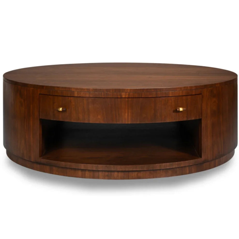 Table basse ronde en noyer foncé