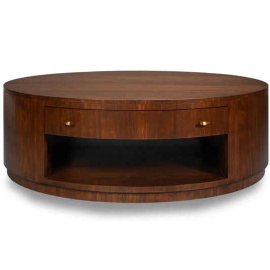 Table basse ronde en noyer foncé