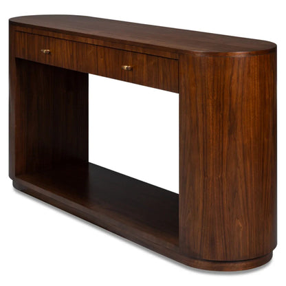 Table console oblongue en noyer foncé