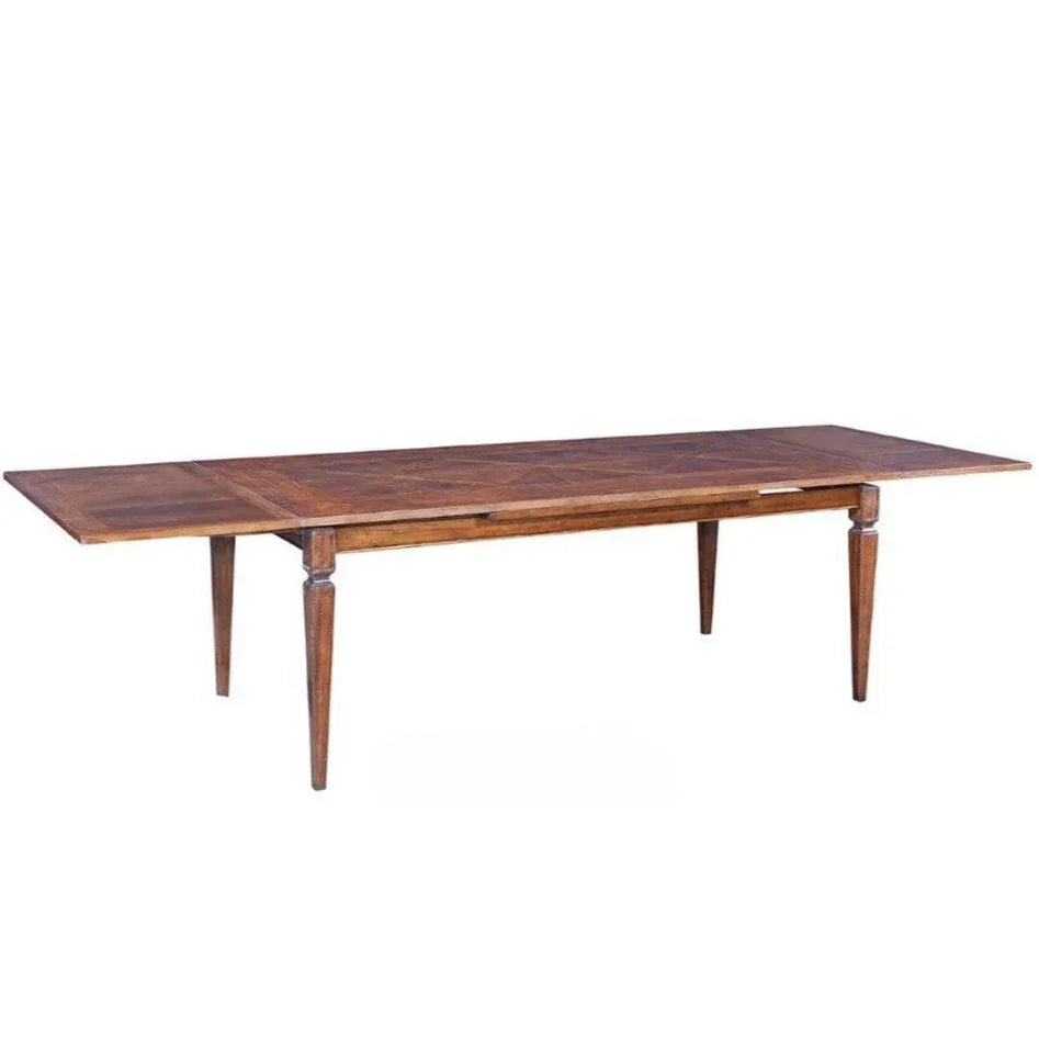 Table de salle à manger française extensible avec plateau en parquet