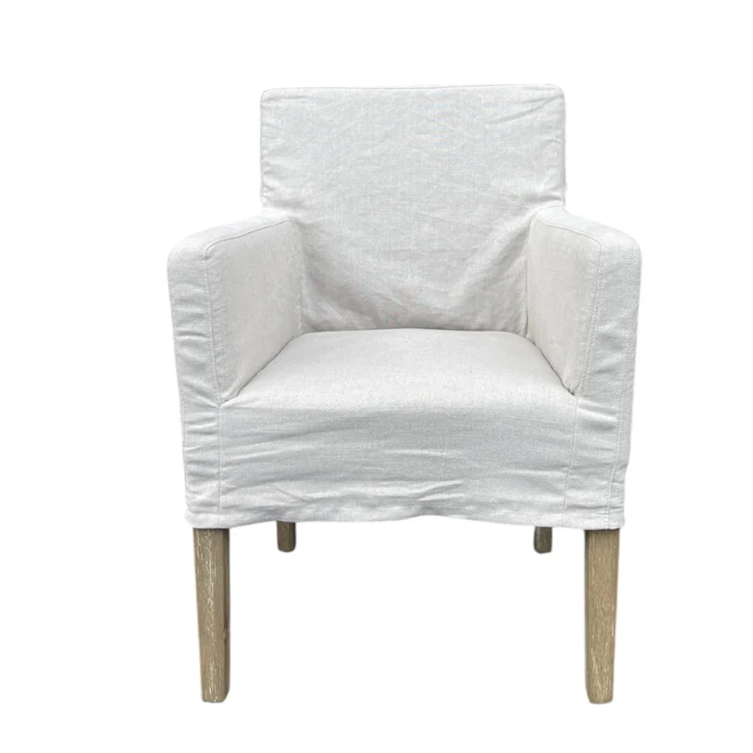 Fauteuil de salle à manger recouvert de lin écru