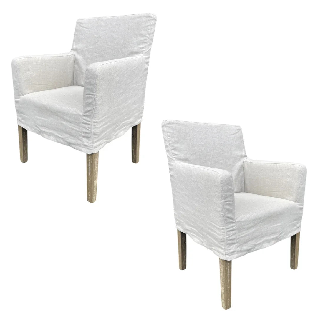 Fauteuil de salle à manger recouvert de lin écru