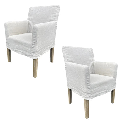 Fauteuil de salle à manger recouvert de lin écru