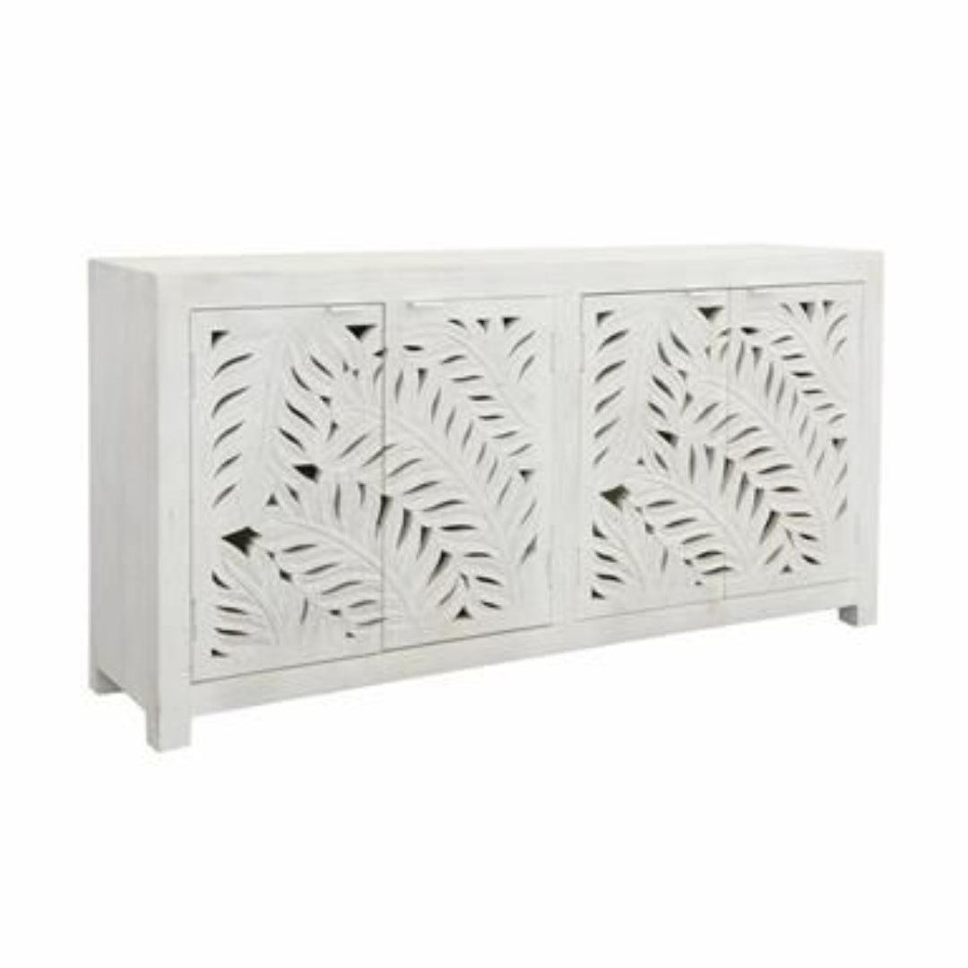 Buffet élégant en bois sculpté de palmiers blancs