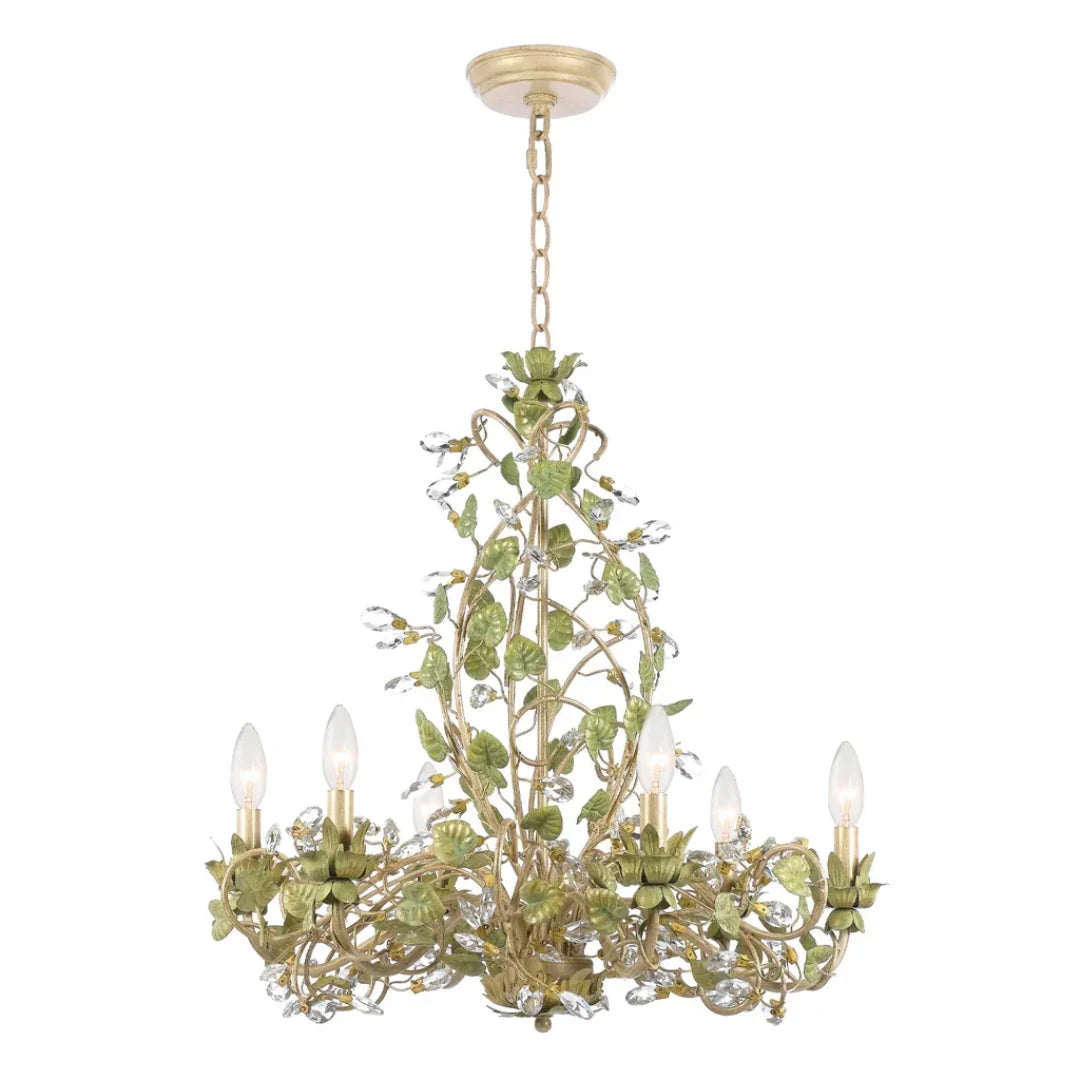 Lustre floral en cristal vert feuille