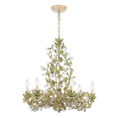 Lustre floral en cristal vert feuille
