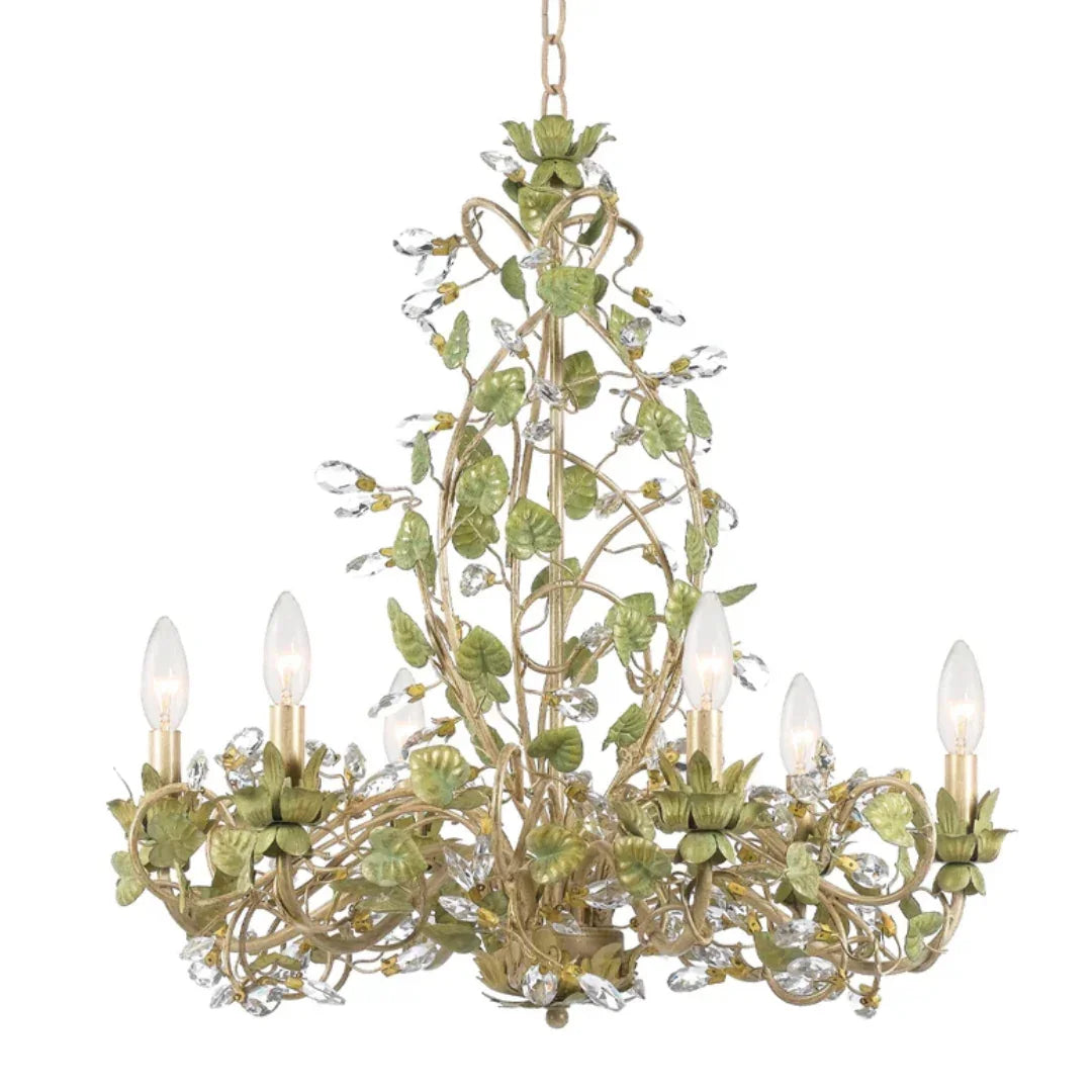 Lustre floral en cristal vert feuille