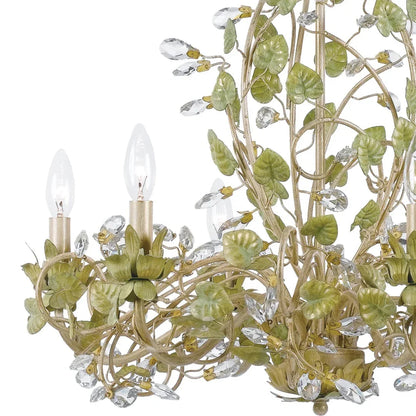 Lustre floral en cristal vert feuille