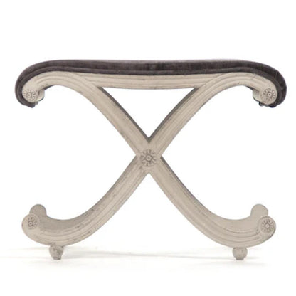 Petit tabouret d'appoint blanc à volutes