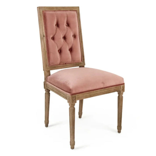 Fauteuil capitonné en velours rose français