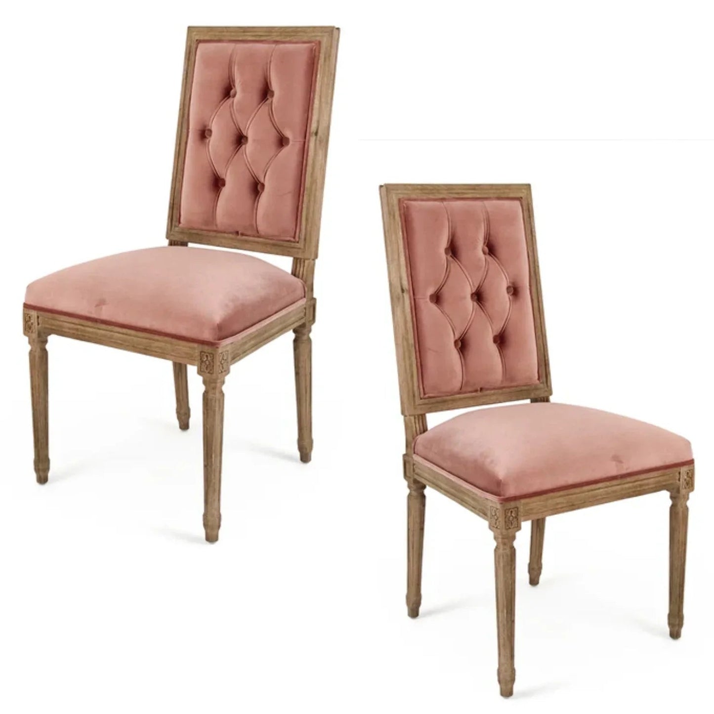 Fauteuil capitonné en velours rose français